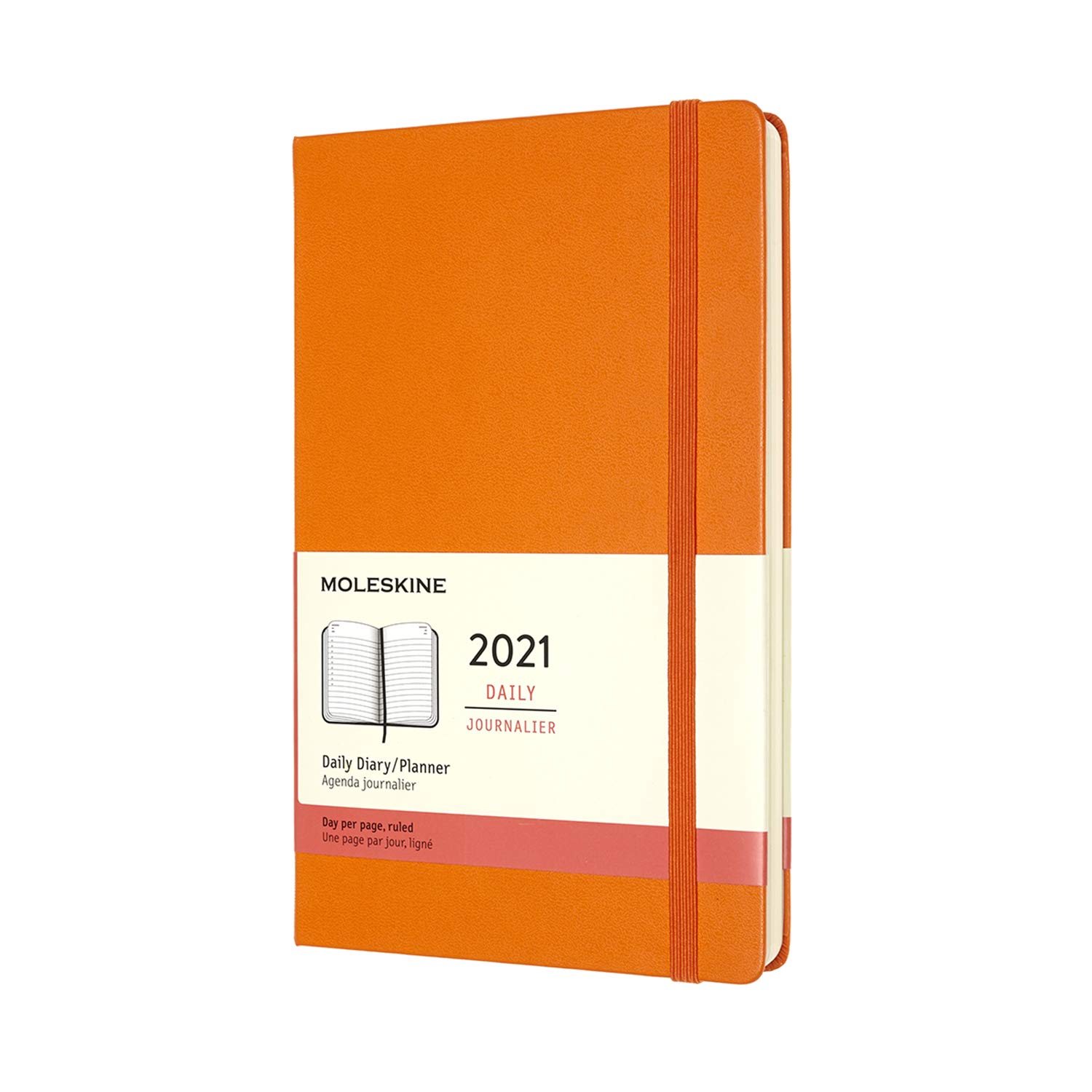 Moleskine 12-Month Daily Planner 2021, Daily Diary 2021, Hard Cover and Elastic Closure, Large Size 13 x 21 cm, Colour Cadmium Orange, 400 Pages — image 1