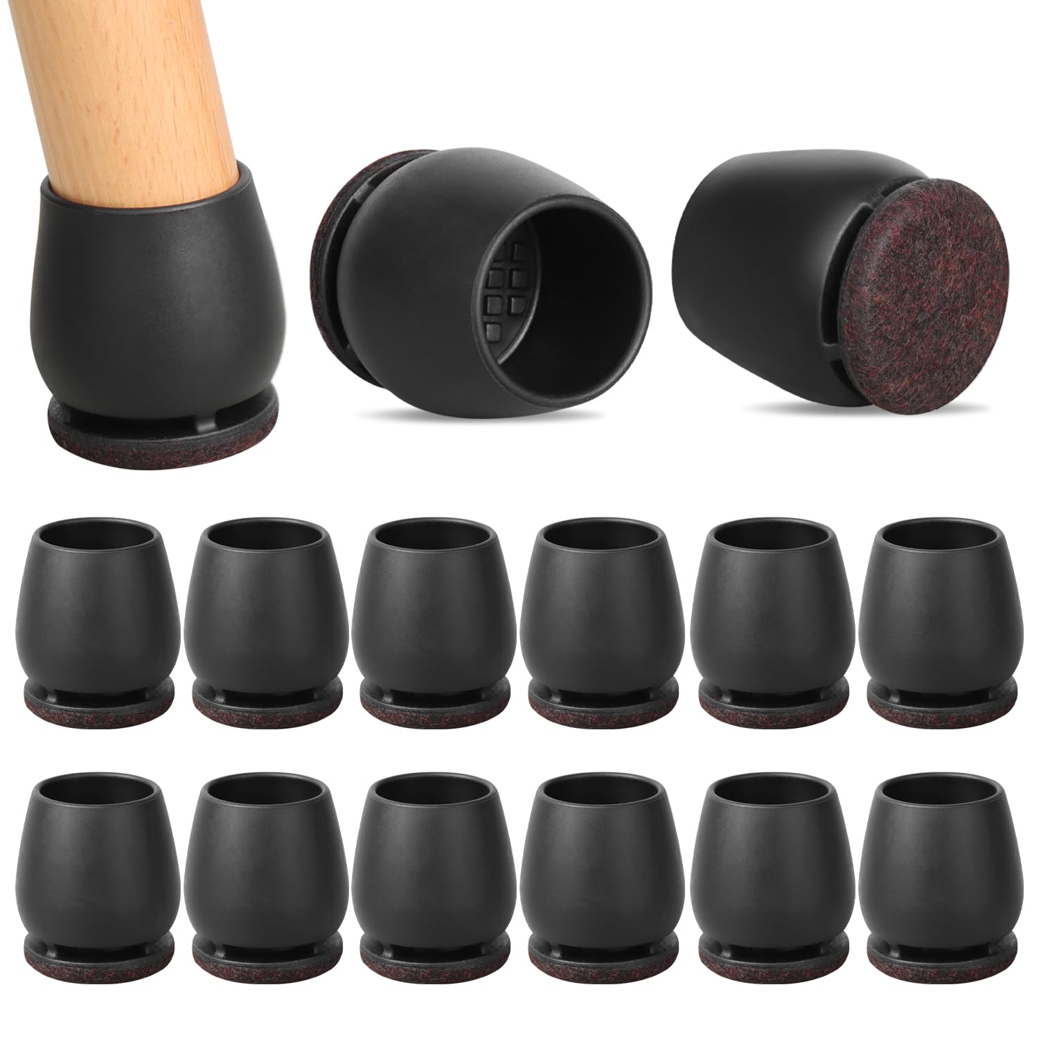 RCHYFEED Chair Leg Floor Protectors, 24Pcs Black Silicone Chair Leg Floor Protectors, 0.75-1.25 inch Chair Leg Caps, Furniture Cup with Felt Pads, No Scratches and No Noise（1.25"Round）