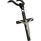 ClosJery Crucifix Cross Necklace 18k Gold Plated Stainless Steel Cross Pendant Necklace with Jesus 3mm 20" Figaro Chain For Men Women