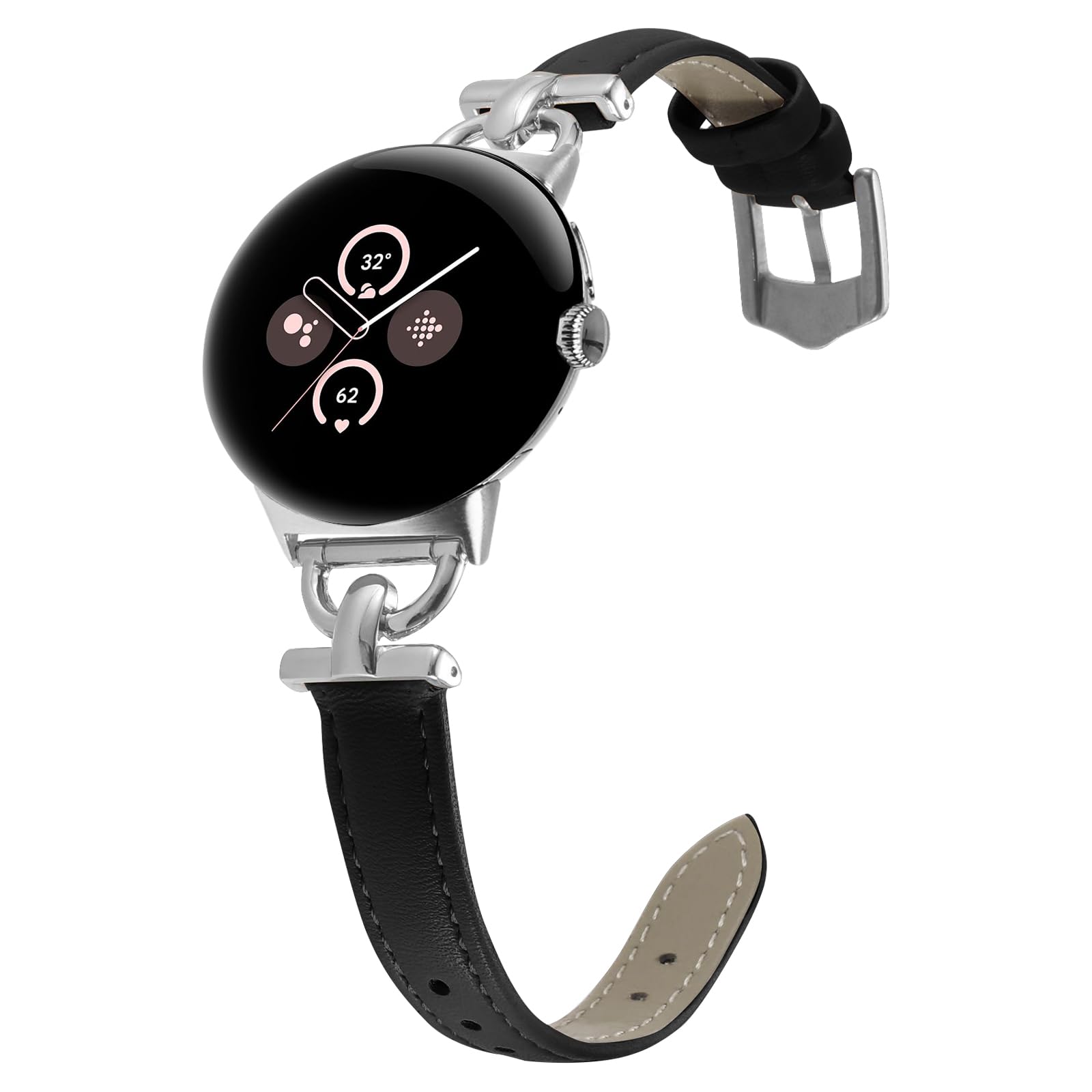 KoGiio Leather Strap Compatible with Google Pixel Watch 3 41mm / Google watch 2 / Google watch, Adjustable Leather Replacement D shaped buckle Bracelet Black