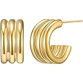 SWEETV Chunky Gold Earrings for Women 14K Plated Gold Statement Earrings Small Gold/Silver Hoop Earrings Trendy Open Hoop Earrings for Women Tiny Huggie Hoop for Adult