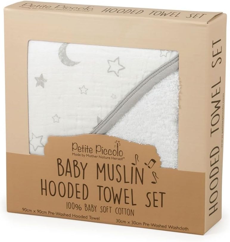 Baby Muslin Hooded Towel Set, Moon and Stars