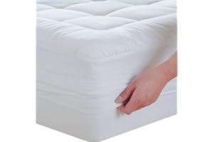 Treaton, Quilted Mattress Pad – Fitted Elastic Protector, Cover Stretches up to 18 Inches Deep Pocket - Machine Washable Topper, Twin, White