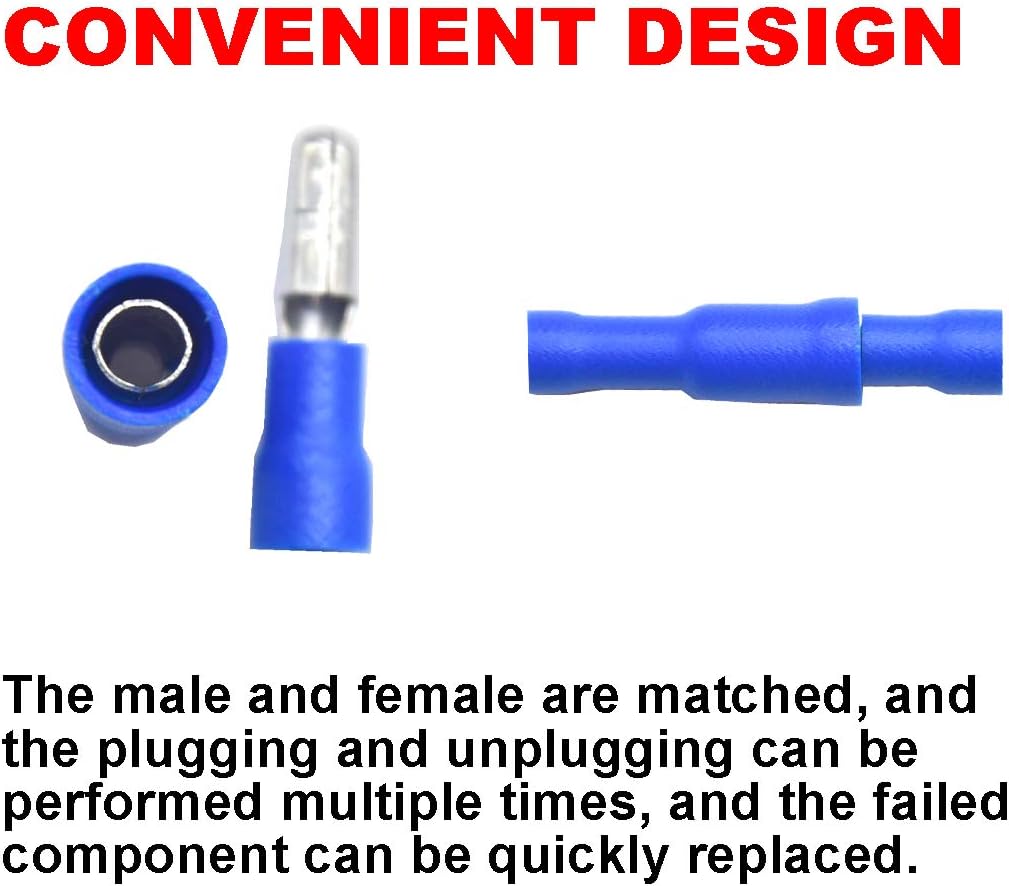 Yosawo 100-pieces Insulated Male/Female Bullet Quick Splice Wire Connector Electrical Crimp Terminal 16-14AWG Blue (ZDL) - Image 4