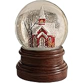 Ashfield & Harkness Sanctuary Church Decorative Snow Globe with Wind Up Music Box and LED Battery Operated Light