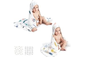 bc babycare Baby Bath Towel,100% Cotton Muslin Infant Towels, Baby Towels for Newborn Infant Bath Towels, Super Absorbent Hooded Baby Towels for Babies 2 Set, 37.4 * 37.4 Inch…