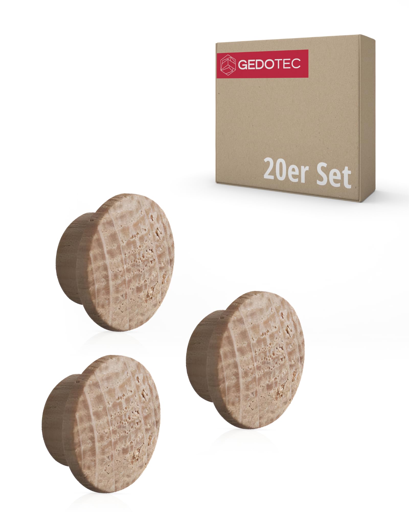 Gedotec Hole cover caps wood for blind hole Ø 10 mm | solid wood oak natural finish | total Ø 15 mm | round caps for pressing in | 20 pieces - end caps for furniture & screw holes