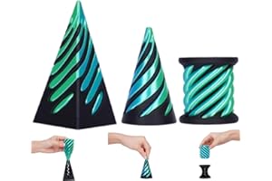 Gencokok 3Pcs Impossible Cone Pyramid, 2024 New 3D Printed Spiral Cone Fidget Toy, Impossible Pyramid Passthrough Sculpture for Desktop Decoration Souvenir Present (Blue Green-1)