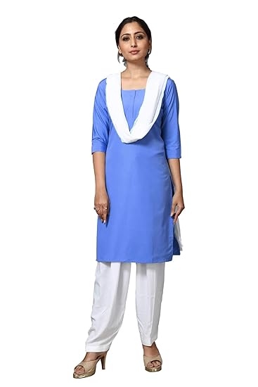 Uniform Sarees Corp Womens Poly Cotton Unstitched Salwar Kameez Dress Materials for Girls School Students Uniforms (Blue;White)