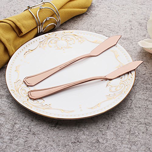 Onlycooker 7-inch 6 Piece Butter Knife Copper Flatware Silverware Set for 6 Stainless Steel Cutlery Dishwasher Safe (Rose Gold)