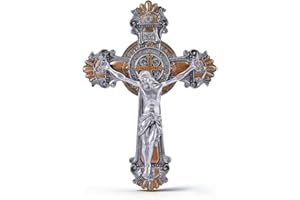 DICOSMETIC 26x18.4cm St. Saint Benedict Crucifix Medal 2 Tone Jesus Christ Wall Hanging Cross Catholic Hanging Home Decor Ant