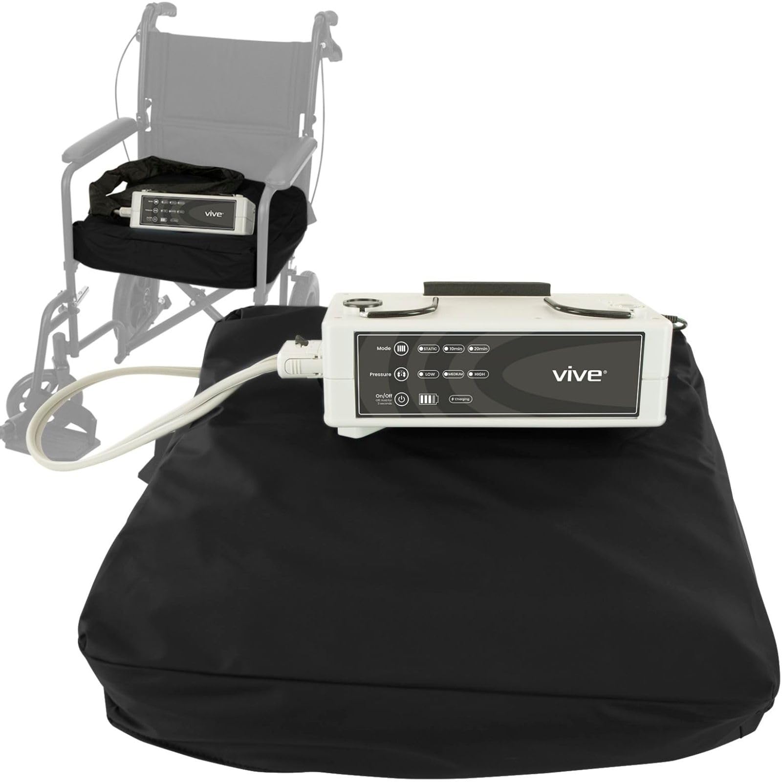 Photo 1 of Vive Alternating Pressure Pad for Wheelchairs - Ulcer & Bed Sore Prevention - Pain Relief Cushion for Pressure Relief - Fits Wheelchair Seats 18" & Wider - Rechargeable Air Pump Included