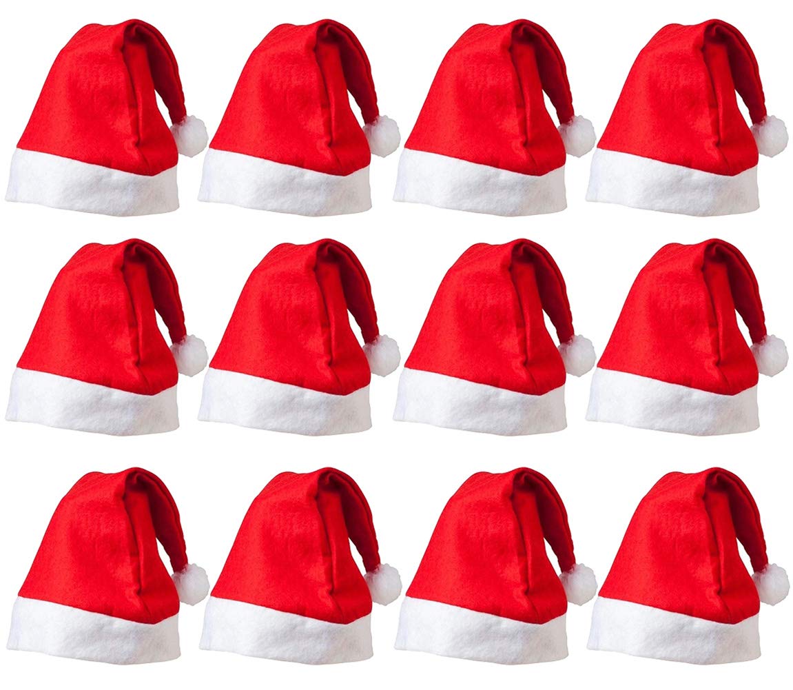 Christmas Santa Hat,12 Packs Santa Hat for Adults, Novelty Non-Woven Father Christmas Red Santa Hats for Celebrationd and Recreation, Christmas Hats for Ornaments