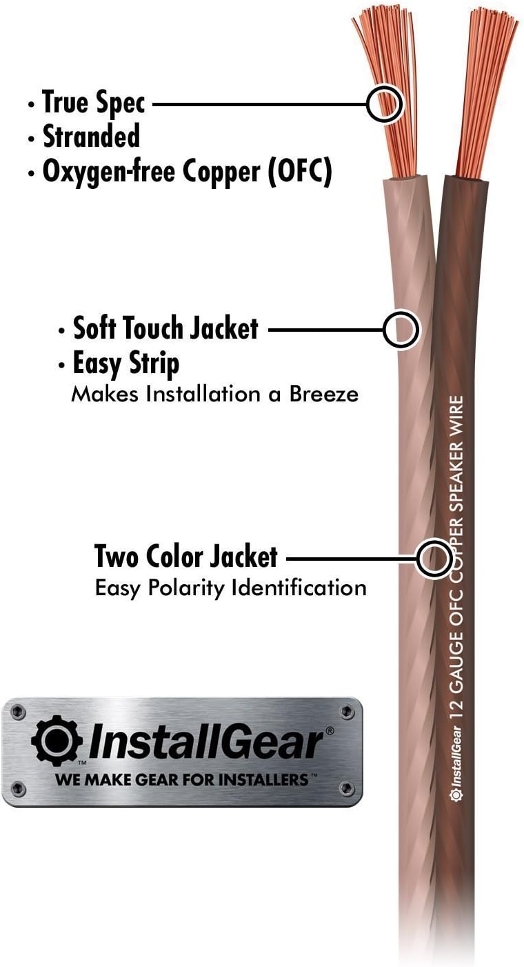 InstallGear 12 Gauge Speaker Wire - 99.9% Oxygen-Free Copper - True Spec and Soft Touch Cable (30-feet)