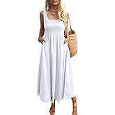 Mieazom Women's Maxi Dress Summer Sleeveless Swing Sundress Casual Loose Tank Long Dresses with Pockets