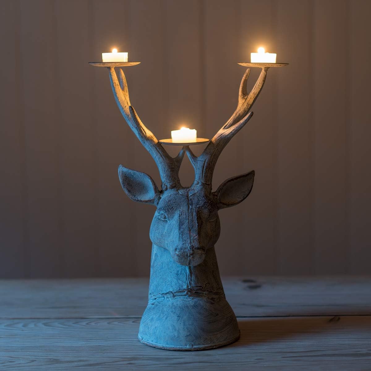 Grand Rustic Stag Head Candle Holder Garden or Home Interior