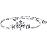 WCRAZYE Rhihestone Snowflake Bracelets for Women Cute Shiny Blue CZ Crystal Adjustable Chain Christmas Charm Bracelets Thin Dainty Hand Holiday Bracelet Anniversary Birthday Mother Day Jewelry Gifts
