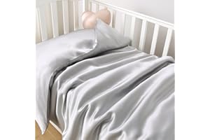 PROMEED 23 Momme Silk Toddler Duvet Cover for Baby Boys/Girls, 100% Grade 6A+ Mulberry Silk Baby Crib Bedding for Kids, Soft & Breathable (Light Grey, Crib)