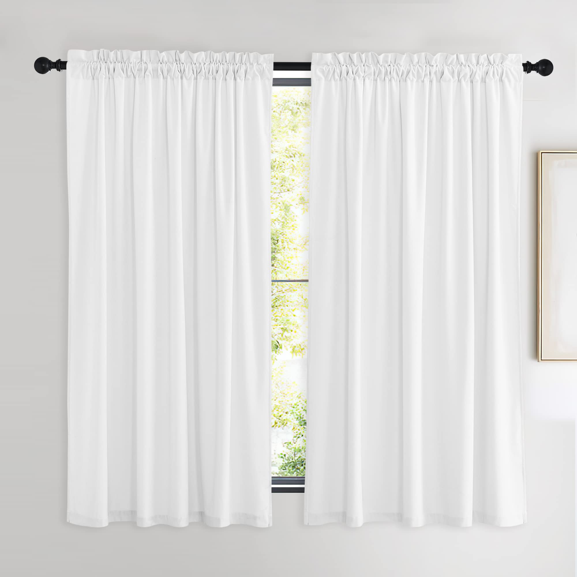 Photo 1 of NICETOWN White Velvet Curtains 63 inches for Bedroom, Sound Reducing Heavy-Duty Solid Rod Pocket Light Blocking Drapes/Panels for Living Room (2 Panels, 52 inches Wide Each Panel)