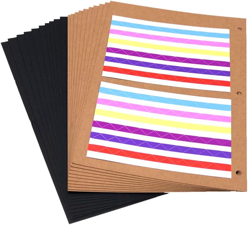 ThxMadam Scrapbooking Paper 26x17.5CM,10 Sheets Black Paper + 10 Sheets Kraft Paper Extra Refill Page for Scrapbook Photo Album Memory Book Notebook 10.82" x 8.07" (27.5 x 20.5CM) for Album Large