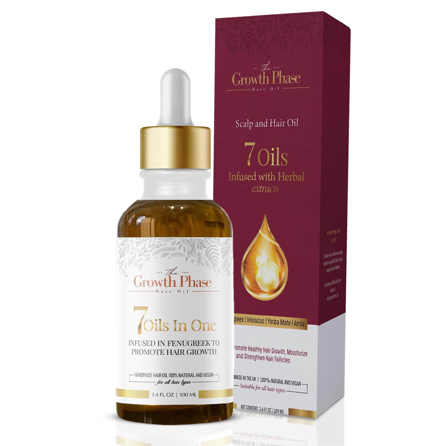 The Growth Phase Hair Growth Oil for Women | Castor, Onion, Fenugreek & Caffeine | Natural Hair Loss Treatment for Thicker Fuller Hair | Scalp Serum 100ml