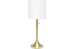 Simple Designs LT1076-GDW Tapered Fabric Drum Shade Table Lamp, Gold and White, 8 x 8 x 21