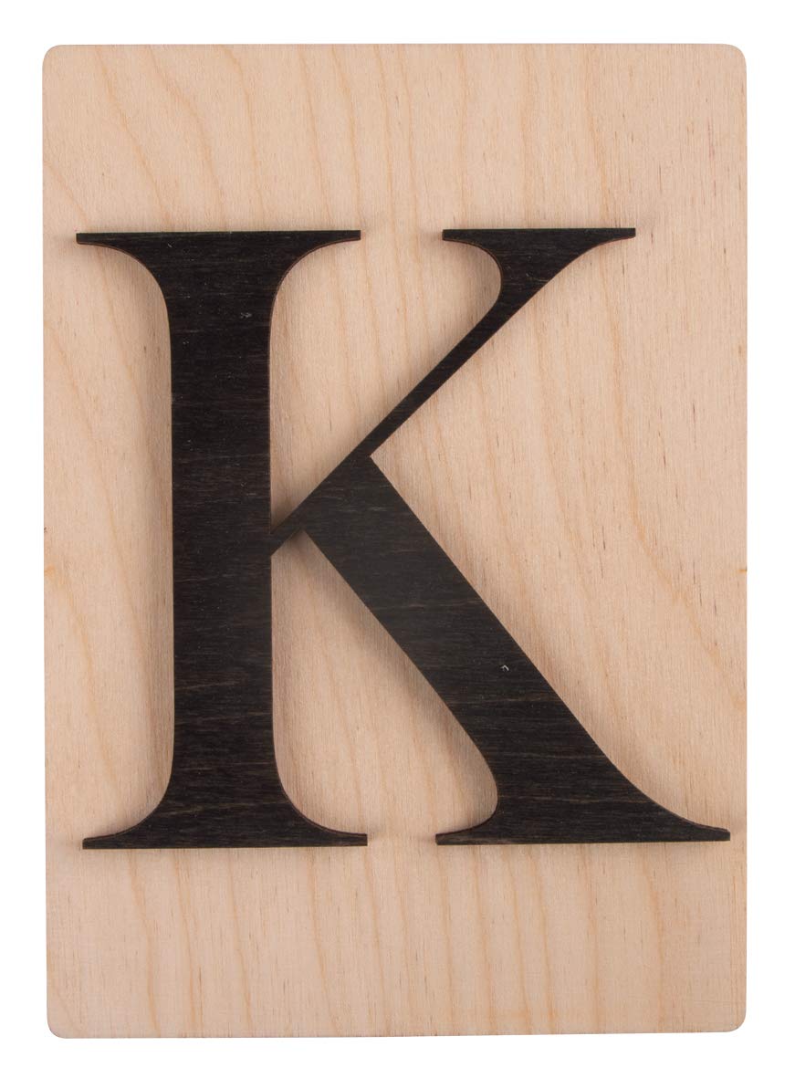 Rayher 63102576 Large Wooden Letter Tile for DIY Wall Art, Letter K for Names, Words, Crafts and Wall Decoration, 10.5 x 14.8 cm