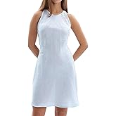 Amazhiyu Women's 100% Linen Summer Sleevelesss Crew Neck Mini Dresses Casual Blue, Medium