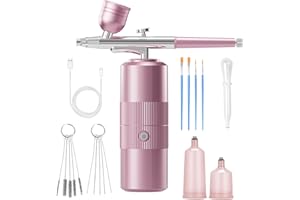 CBVCBV Airbrush Kit with Compressor Portable Airbrush Kit 48PSI High-Pressure Non-Clogging Air Brush Set Cordless Rechargeable with 0.3mm Nozzle and Cleaning Brush for Painting,Nail Art, Makeup (pink)
