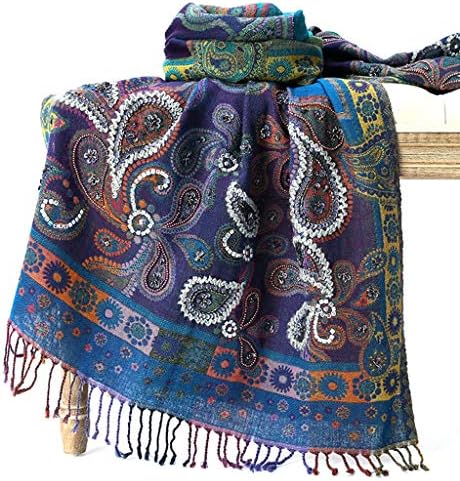 Stoles Scarf Cashmere Scarf Autumn and Winter Warm Scarf Handmade Embroidery Beads Shawl Indian Wool Shawl (Color : Blue, Size : 18070cm)