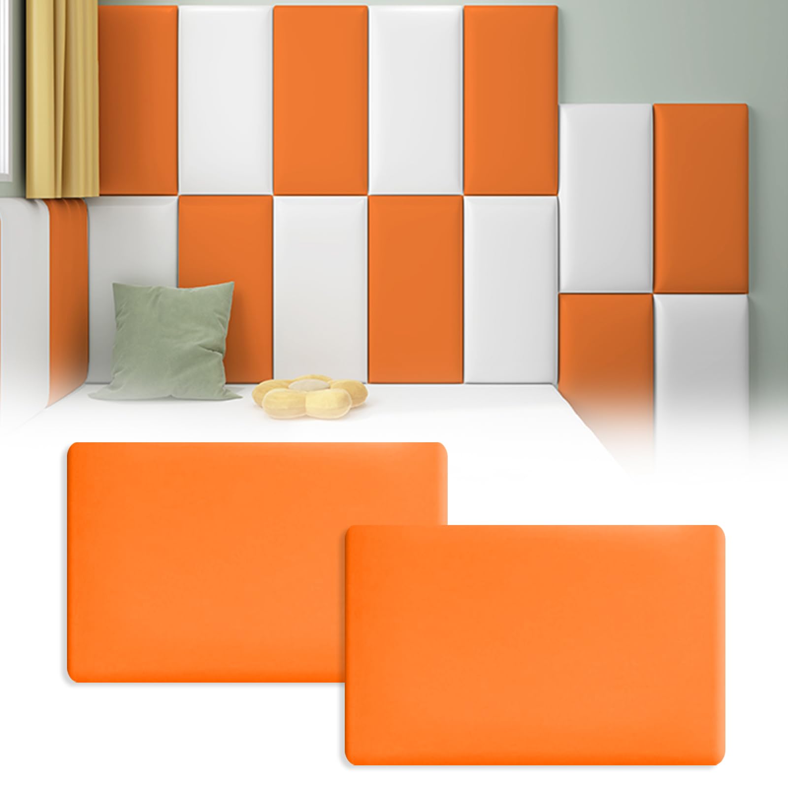 2 PCs, 40 * 30cm, Anti-Collision Wall Padding, Wall Cushion Padding, Soft Bag Wall Panels, Wall Cushion Protection for Kids, Peel and Stick (Orange)