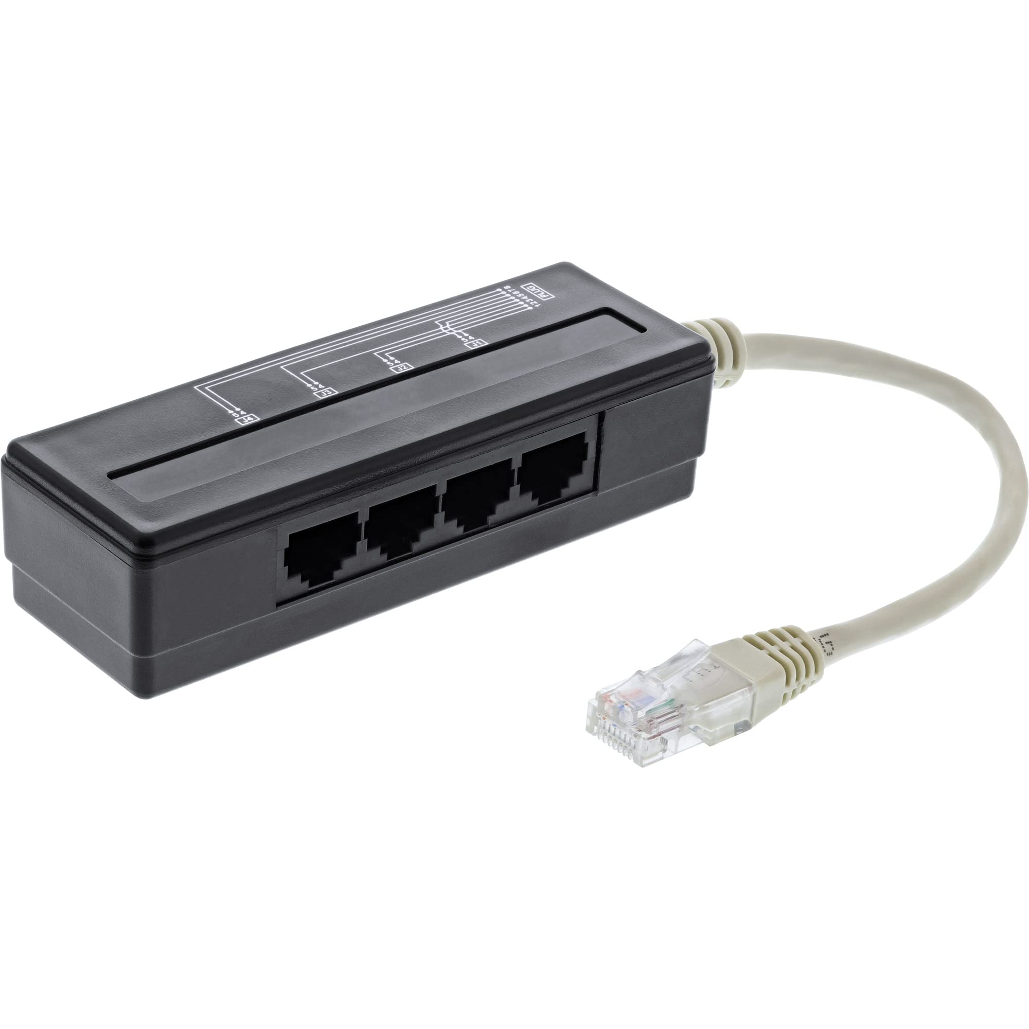 InLine 69995A 4-Way Telephone Port Splitter, RJ45 Plug to 4x RJ45 Socket, 0.15 m