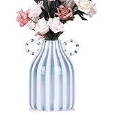 oliruim Ceramic Green and White Striped Vase, Hand-Painted Modern Minimalist Bohemian Decor, Central Dining Table, Kitchen Tabletop, Bookshelf, Bedroom Aesthetic Decoration (White Green)