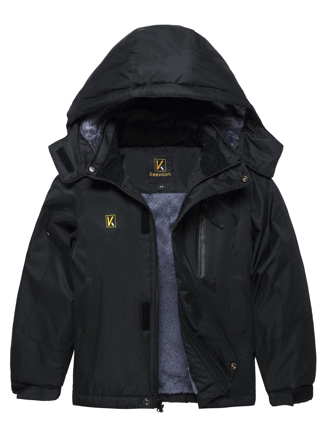 Keevoom Coats for Boys for Winter,Waterproof Warm Fleece Ski Jackets Windproof Insulated Heavyweight Snowsuits with Hooded Size 4-5 Black Image