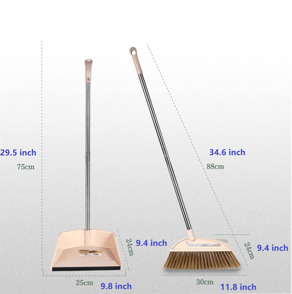Small Broom Set Household Broom Soft Bristle Broom Broom and Dustpan Combo Set Sweep Set Broom Dust Pan-Khaki