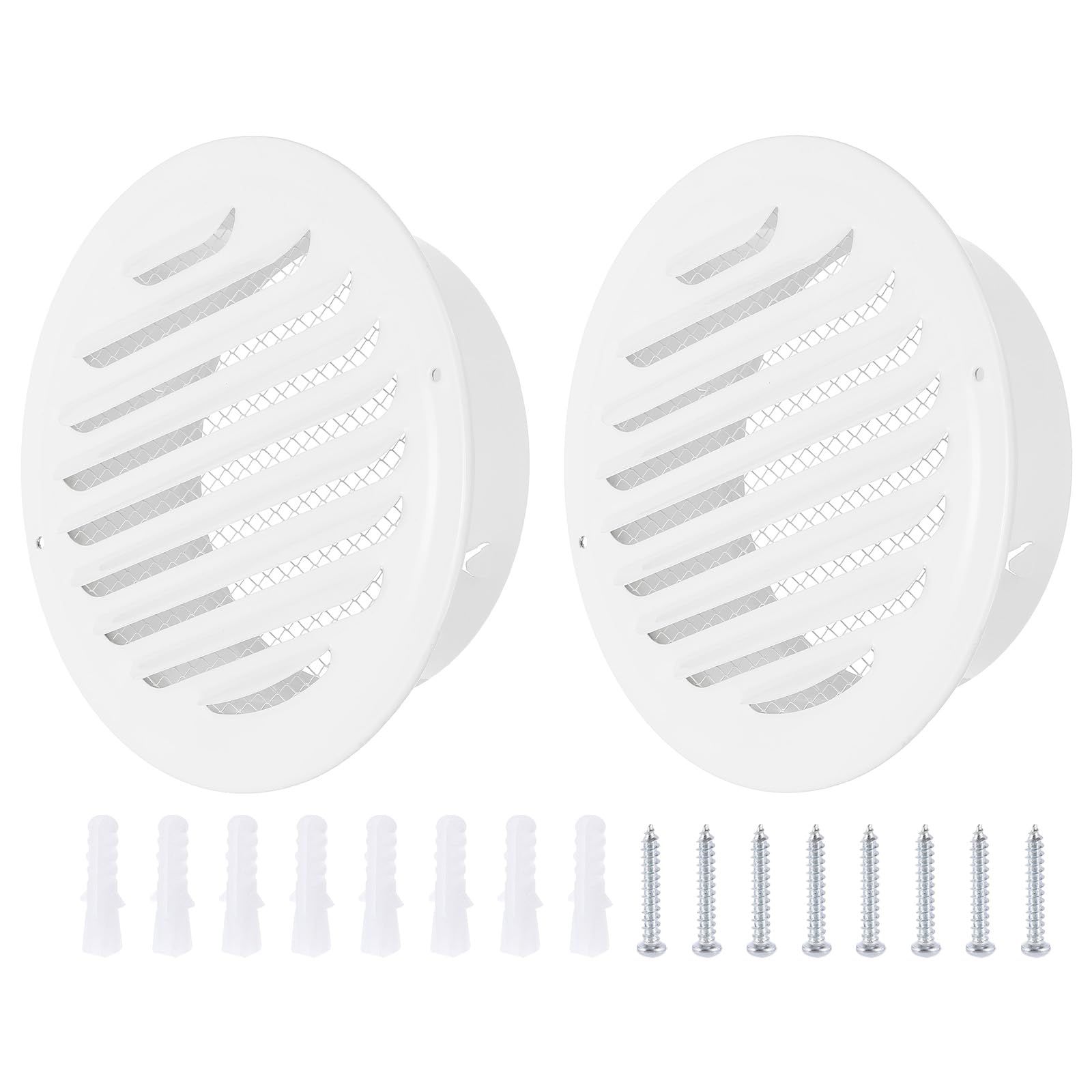 PATIKIL 6" Round Air Vent Cover, 2pcs Stainless Steel Louvered Wall Inlet Outlet Grill Screen Mesh Ducting Soffit Vent with Screws for Ventilation, White