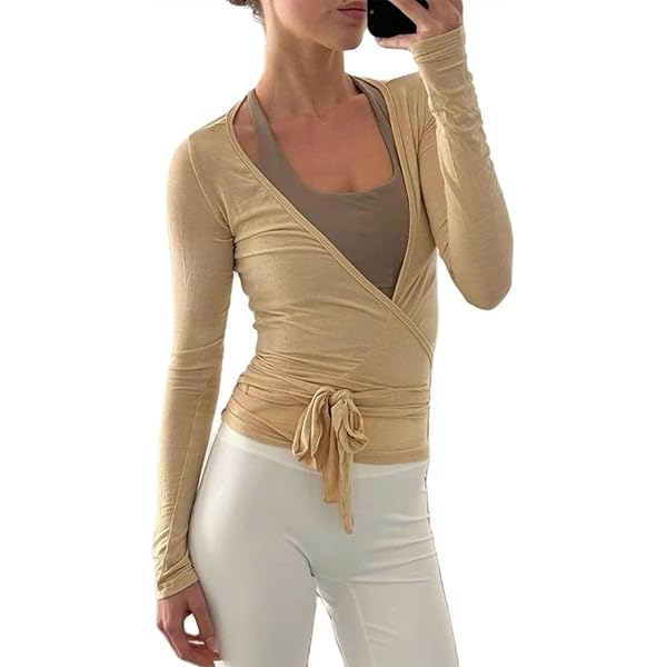 トップス yilon ANGE BALLERINA TOPS Amazon.com: Womens Ballet Wrap Top, Y2k Long Sleeve Deep V Neck