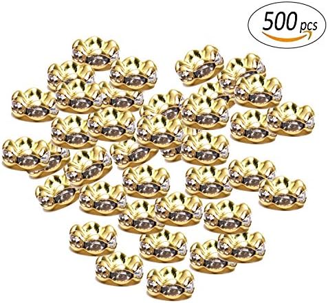 REVEW 500pcs Crystal Rondelle Spacer Beads For Jewelery Making Plated Gold and Silver Colorful 6mm Wavy edge and Straight edge (Wavy Gold)