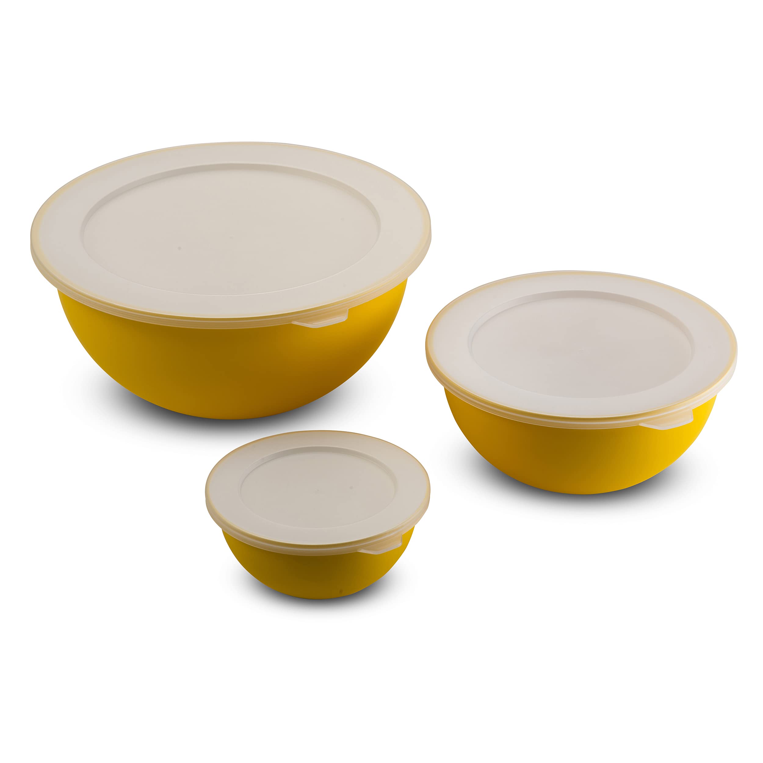 Omada Design, Set of 3 Salad Bowls with Lids (16.91oz - 50.72oz - 118.35oz) White Interior and Colourful Exterior, in Antibacterial Material, Sanaliving Line