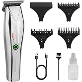 HIENA PRO Electric Trimmer for Men, Professional T-Blade Precision Beard Trimmer, Cordless Clipper Barber Hair Cutting Tool with USB, Gifts for Men(Silver)