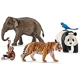 Schleich Wild Life - 5Pc Wild Animal Toy Set - Jungle Safari Bundle | 77588 | Wild Animal Figurine, Realistic Animal Toys, Safari Toys for Boys and Girls, Panda Bird Monkey Elephant and Tiger Playset