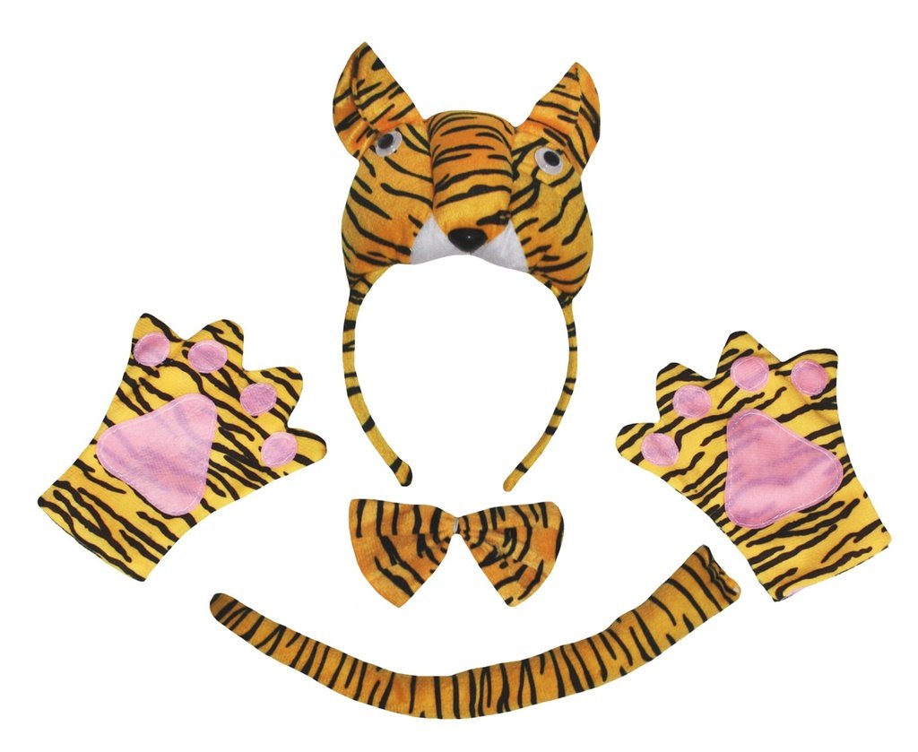 Petitebelle Cutie Tiger Headband Bowtie Tail Gloves 4pc Children Costume 1-8y (1-4 year)