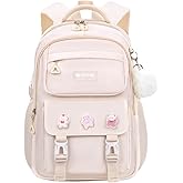McBecdy School Backpacks for Girls, Middle Schoolbag Elementary Student Bookbag, Large Casual School Daypacks for Teens Girls (White)