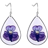 FM FM42 Multicolor Dried Natural Real Flowers Teardrop Waterdrop Shaped Simulated Resin Drop Dangle Hook Earrings