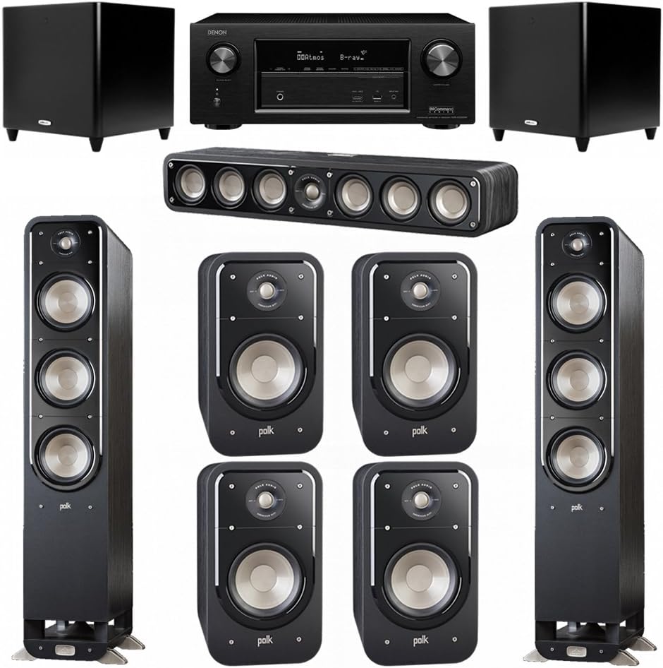 Polk Audio Signature 7.2 System with 2 S60 Tower Speaker, 1 Polk S35 Center Speaker, 4 Polk S20 Bookshelf Speaker, 2 Polk DSW PRO 660 wi Subwoofer , 1 Denon AVR-X2300W AV Receiver