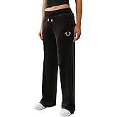 True Religion Women's Velour Sweatpants Straight Leg Track Pants with Crystal Horseshoe Logo