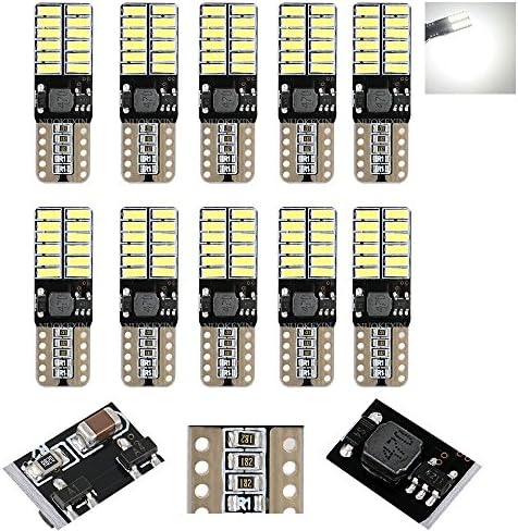 nuokexin 800 Lumens T10 W5W 2825 168 LED CanBus Error Free 4014 24 SMD 5W Car Front Side Marker Door Courtesy License Plate LED Light Bulbs White (10Pcs)