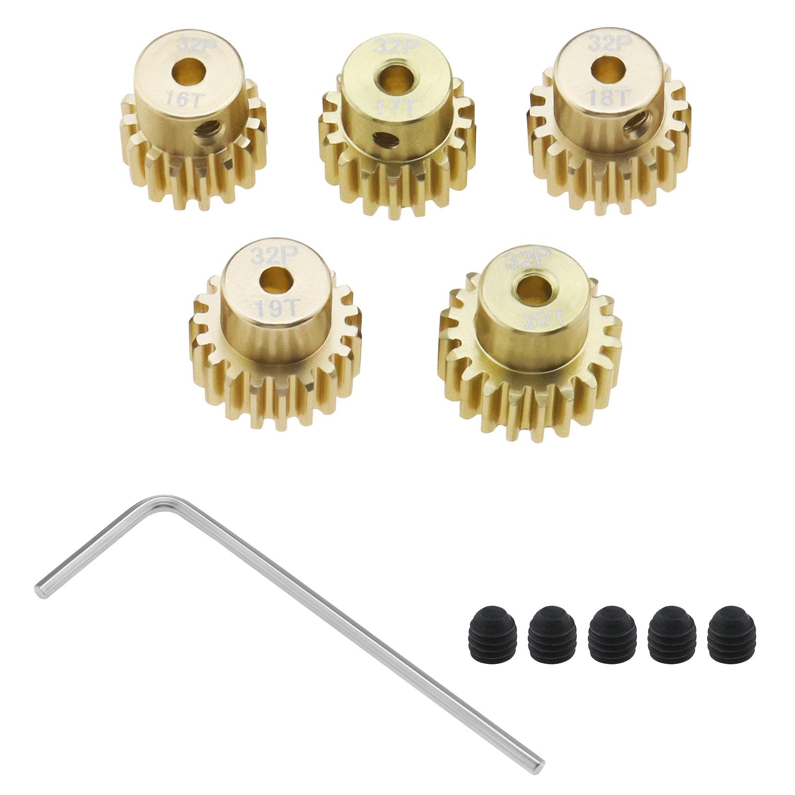 ECSiNG 5PCS 32DP 3.175mm Pinion Motor Gear Set 16T 17T 18T 19T 20T for 1/10 RC Car 3650 540 550 Brushless Motor Shaft Sprocket Replacement Parts