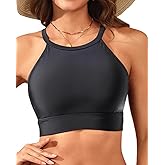 Women Swim Bikini Top - High Neck Modest Bathing Suit Top Swimwear