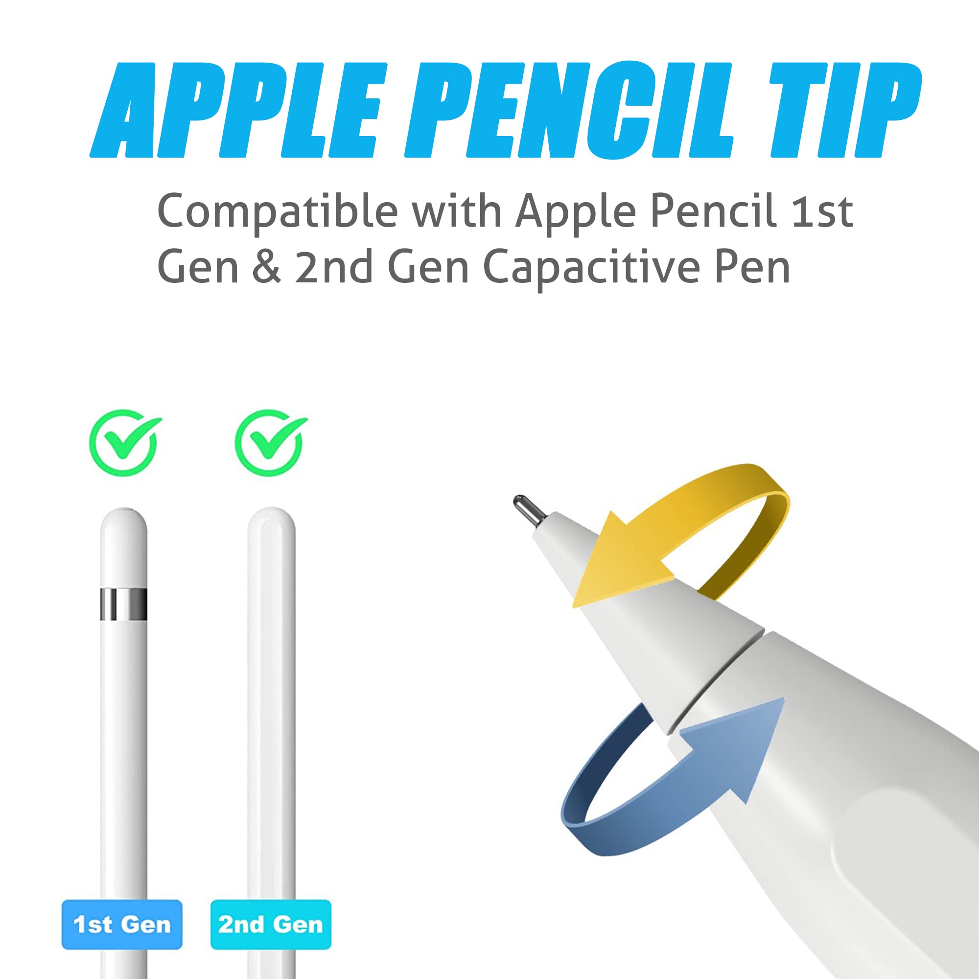 Ailun 3 Pack Apple Pencil Tips Replacement,Compatible with Apple Pencil 1st and 2nd Gen,Penlike Metal Nib Wear-Resistant Pen Needle Stylus Tip,Precise Control White